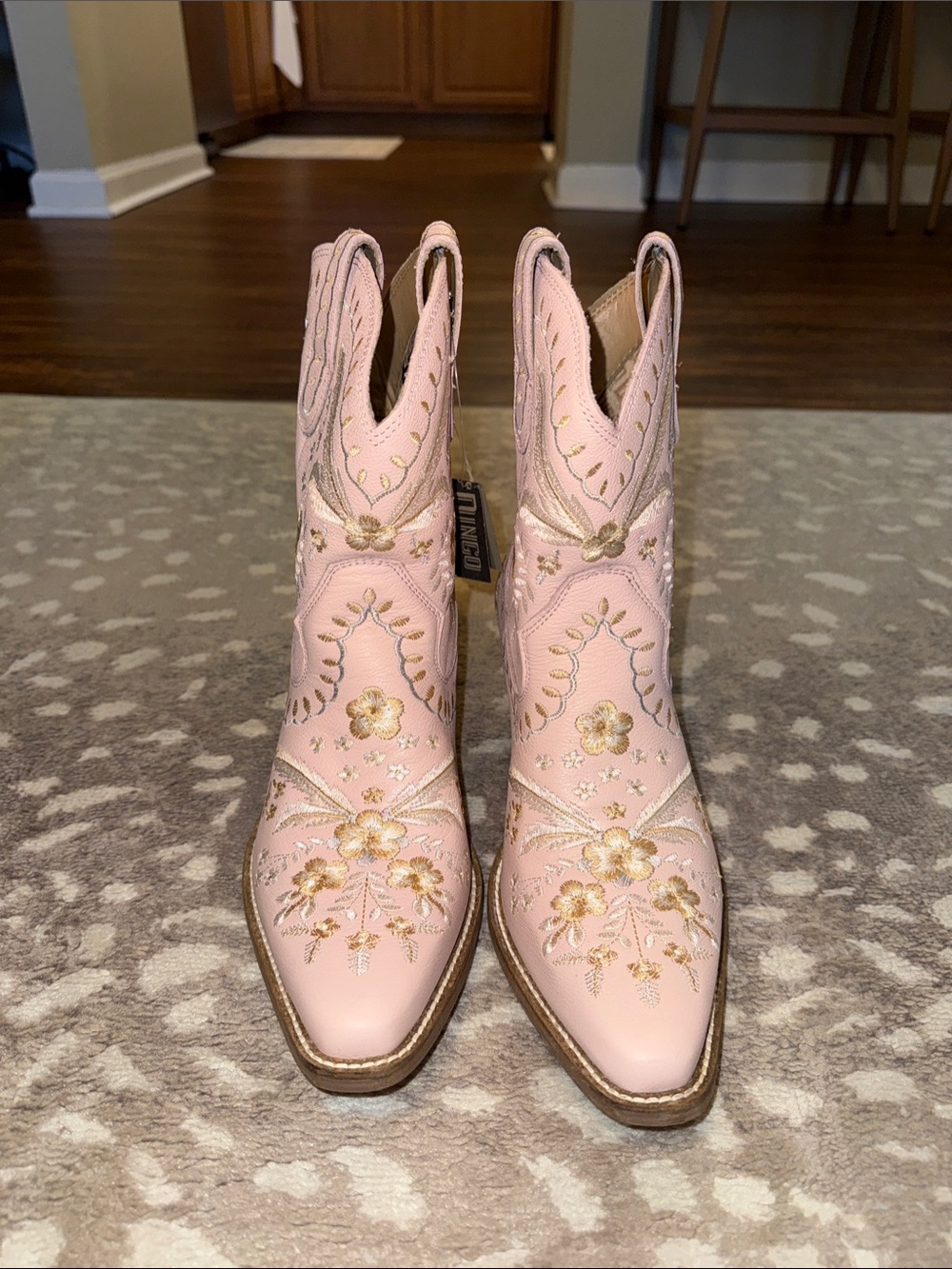 dingo Pink Floral Embroidered Western Ankle Boots